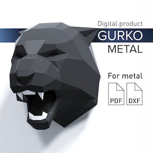 Tiger Head Metal Papercraft, DXF, PDF, Digital Template Download, Gurko, Pepakura, Welding Low Poly 3D Origami, DIY Metal Sculpture