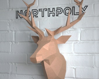 Papercraft Deer Head 3, Pdf, Gurko, Pepakura, Template, 3D Origami, Paper Sculpture, Low Poly, DIY Craft