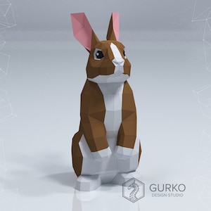 Coniglio in piedi, cartamodello, lepre, modello digitale, download PDF, Gurko, 3D Low Poly, Pepakura, scultura origami fai da te, decorazione di carta, regalo fai da te