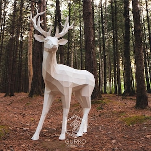 Cervo di carta 1500 mm, modello digitale, download PDF, Gurko, 3D LowPoly, Pepakura, scultura origami fai da te, decorazione per feste in carta, regalo fai da te