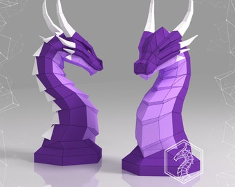 Papercraft Dragon pièce d'échecs cheval, modèle numérique, téléchargement PDF, Gurko, LowPoly, Pepakura, sculpture en origami DIY, décoration de fête en papier