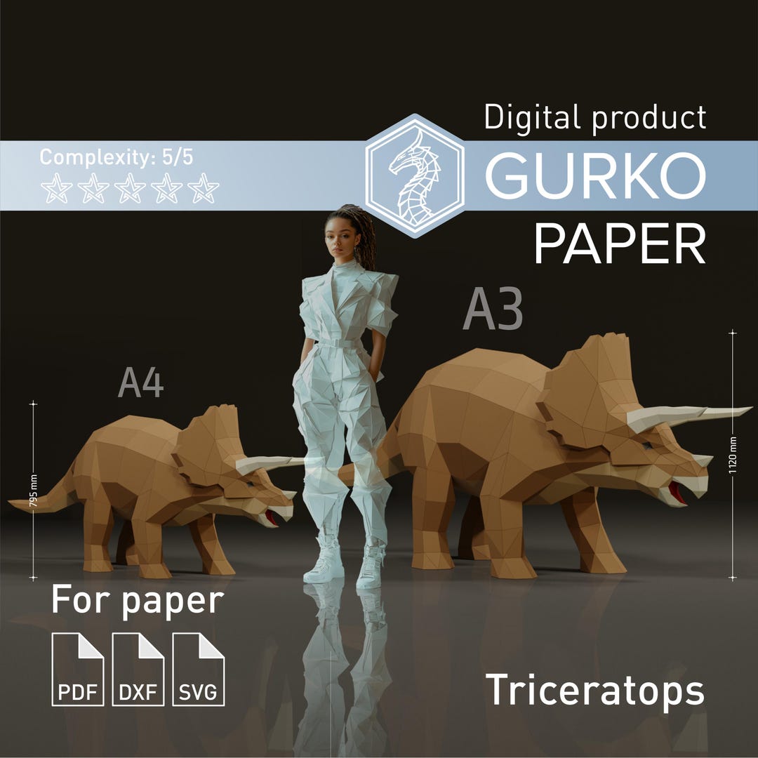 Triceratops 1800 Mm Papercraft, Dinosaur, Digital Template, PDF ...