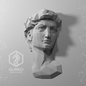 David Papercraft, modello digitale, download PDF, Gurko, 3D Low Poly, Pepakura, scultura origami fai da te, decorazioni di carta, regalo fai da te