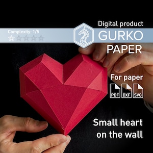 壁に小さなハートを描くペーパークラフト、デジタルテンプレート、PDF、SVG、DXFダウンロード、グルコ、3Dローポリ、ペパクラ、DIY折り紙彫刻、聖バレンタイン