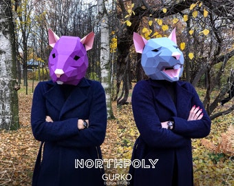 2 Rat Masks Papercraft, Mouse Mask, Pdf, Gurko, Pepakura, Template, 3D Origami, Paper Sculpture, Low Poly, DIY Craft