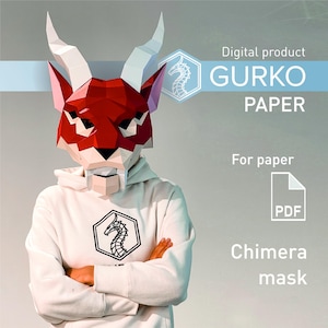 Chimera Mask Papercraft, Digital Template, PDF Download, Gurko, 3D Low Poly Animal Mask, DIY Origami, Pepakura, Paper Mask, DIY Costume