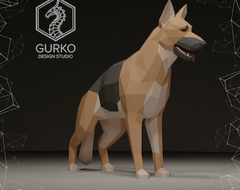 Deutscher Schäferhund Papercraft, Hund, PDF Download, Gurko, 3D LowPoly, Pepakura, Origami Skulptur, Papier Party Dekor, DIY Geschenk