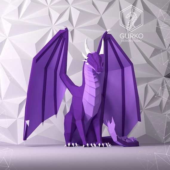 Seated Dragon Papercraft, Digital Template, PDF Download, Gurko, 3D Low Poly, Pepakura, Origami Sculpture, Paper Party Decoration, DIY Gift