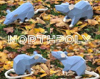 4 Rats Papercraft, Mouse, Digital Template, PDF Download, Gurko, 3D Low Poly, Pepakura, Origami Sculpture, Paper Party Decoration, DIY Gift