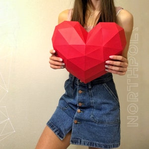 Heart (A Half) Papercraft, Digital Template, PDF Download, Gurko, LowPoly, Pepakura, Origami Sculpture, Paper Party Decor, St Valentines Day