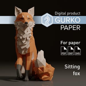 Sitting Fox Papercraft, Digital Template, PDF, SVG, DXF Download, Gurko, Low Poly, Pepakura, Origami Sculpture, Paper Party Decoration