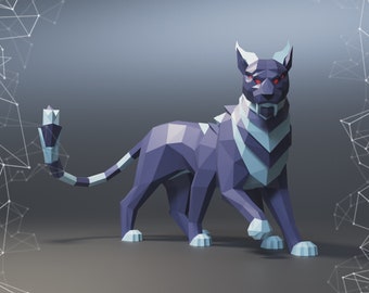 Créations artisanales en papier chat chimère, chat, modèle numérique, téléchargement PDF, Gurko, Low Poly, Pepakura, sculpture en origami, décoration de fête en papier, cadeau DIY