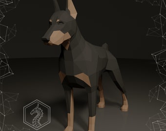Dobermann Papercraft, hond, digitale sjabloon, pdf-download, gurko, 3D Low Poly, Pepakura, origami-sculptuur, papieren feestdecoratie, doe-het-zelfcadeau