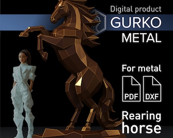 Rearing Horse 2,5m, Metal Papercraft, DXF, PDF, Digital Template Download, Gurko, Pepakura, Welding Low Poly 3D Origami, DIY Metal Sculpture