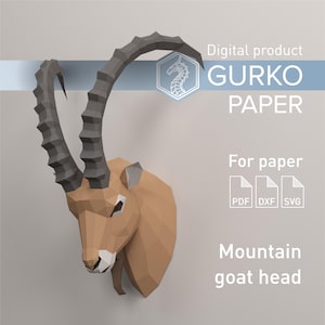 Mountain Goat Head Papercraft, Digital  Template, PDF, SVG, DXF Download, Gurko, 3d Low Poly, Pepakura, Diy Origami Sculpture