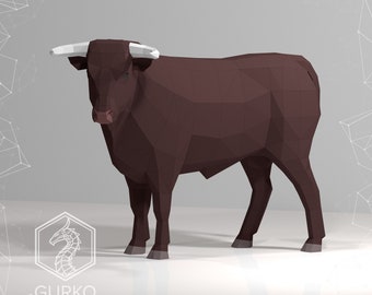 Full Length Bull Papercraft, Digital Template, PDF Download, Gurko, LowPoly, Pepakura, Origami Sculpture, Paper Party Decoration, DIY Gift