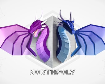 Papercraft Awesome Dragon And Fire Dragon With Wings, Digital Template, PDF Download, Gurko, 3D Low Poly, Pepakura, DIY Origami Sculpture