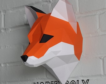 Créations en papier à tête de renard, modèle numérique, téléchargement PDF, Gurko, trophée, 3D low poly, Pepakura, origami DIY, décoration en papier, cadeau DIY
