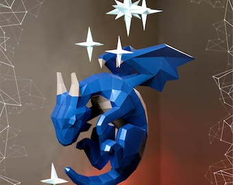 Papercraft Sleeping Dragon Among The Stars, Pdf, Gurko, Pepakura, Template, 3D Origami, Paper Sculpture, Low Poly, DIY Craft