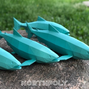 Salmón, papel, pez, plantilla digital, descarga en PDF, gurko, 3D Low Poly, pepakura, escultura de origami, decoración de papel para fiestas, regalo DIY