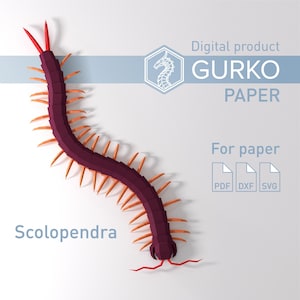 Scolopendra Papercraft, Centipede, Digital Template, PDF, SVG, DXF Download, Gurko, 3d LowPoly, Pepakura, Diy Origami Sculpture, Paper Decor
