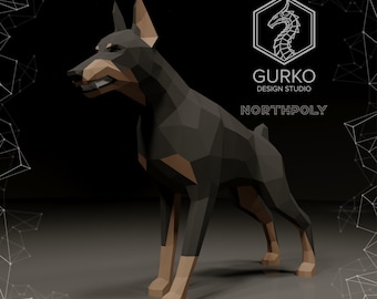 Boze Dobermann Papercraft, hond, digitale sjabloon, pdf-download, gurko, 3D Low Poly, Pepakura, origami-sculptuur, papieren feestdecor, doe-het-zelfcadeau