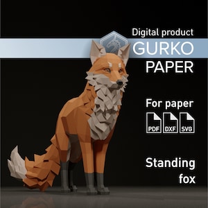 Standing Fox Papercraft, Digital Template, PDF, SVG, DXF Download, Gurko, Low Poly, Pepakura, Origami Sculpture, Paper Party Decoration
