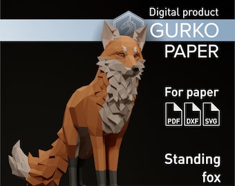 Renard debout Papercraft, modèle numérique, PDF, SVG, téléchargement DXF, Gurko, Low Poly, Pepakura, sculpture en origami, décoration de fête en papier