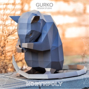Papercraft Rat Covers His Face, Digital Template, PDF Download, Gurko, 3D Low Poly, Pepakura, DIY Origami Sculpture, Paper Party Decor, Gift