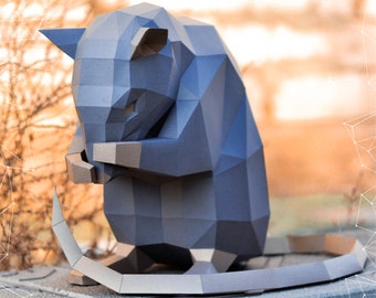Papercraft Rat Covers His Face, Mouse, Pdf, Gurko, Pepakura, Template, 3D Origami, Paper Sculpture, Low Poly, DIY Craft