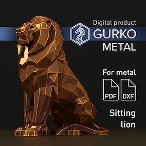 Sitting Lion Metal Papercraft, Cat, DXF, PDF, Digital Template Download, Gurko, Pepakura, Welding Low Poly 3D Origami, DIY Metal Sculpture
