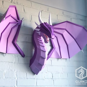 Dragão incrível de papel com asas, modelo digital, download em PDF, Gurko, 3D Low Poly, Pepakura, escultura de origami DIY, decoração de papel, presente