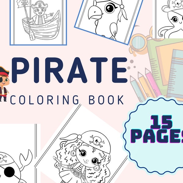 Livre de coloriage pour enfants - Aventures de Pirates (15 Pages) Téléchargement Instantané PDF