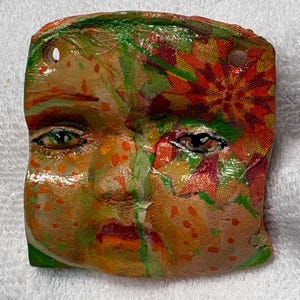 ceramic clay face doll parts  craft  woman handmade  ceramic tile  girl  mask doll parts head  goddess  tribal green eyes