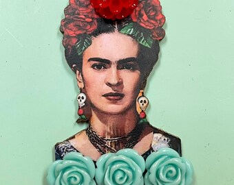 Face magnet head Frida flowers artist magnets  wood refrigerator  pink supply