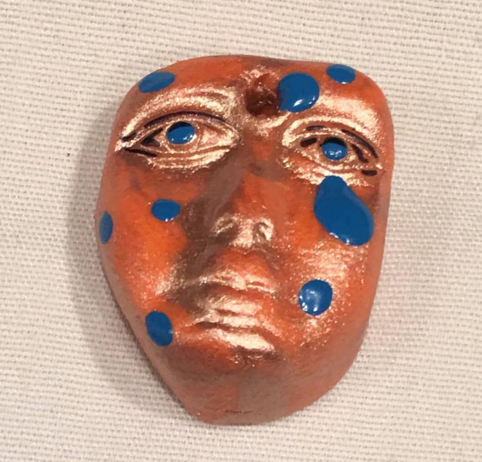 Handmade Clay Face Gold Grumpy Sad Head Buddha Mosaic Tile Woman Lady ...