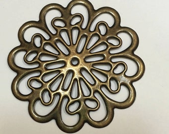 Large Bronze Filigree Round Wraps Connectors 55mm findings Spend  35 dollars  free shipping (MIJ)