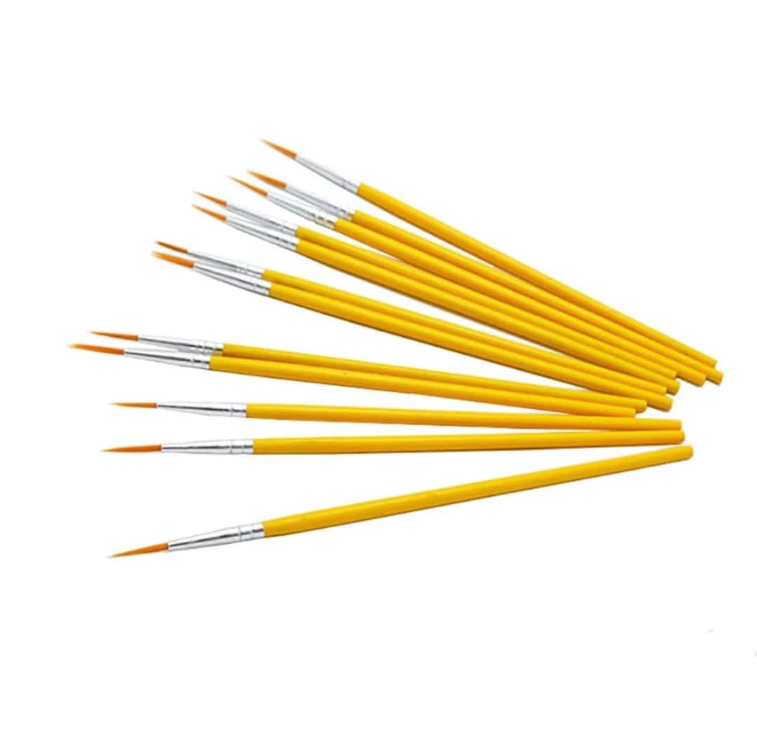 10 Piece Set Paint Brushes Fine Nylon Hair Yellow Detail Etsy