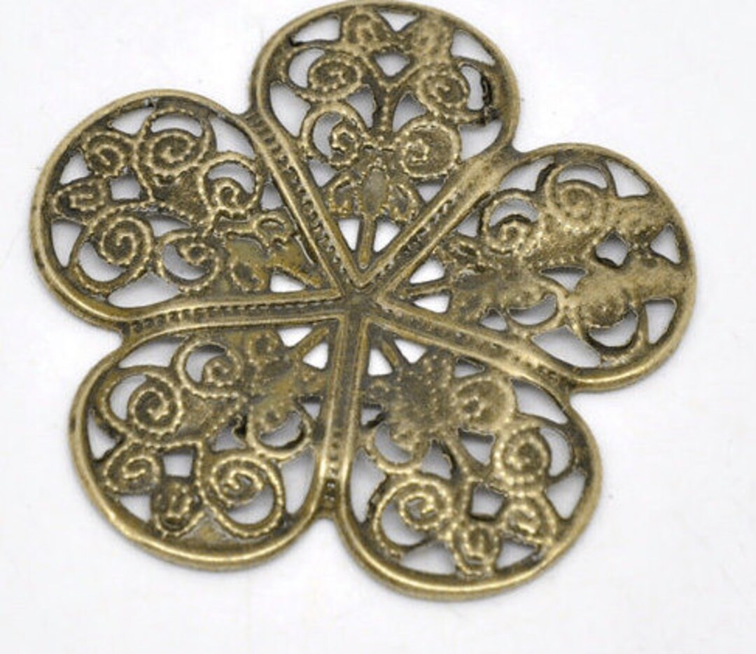 Jewelry Bronze Filigree Flower Wraps Connectors 36mm Flower Etsy