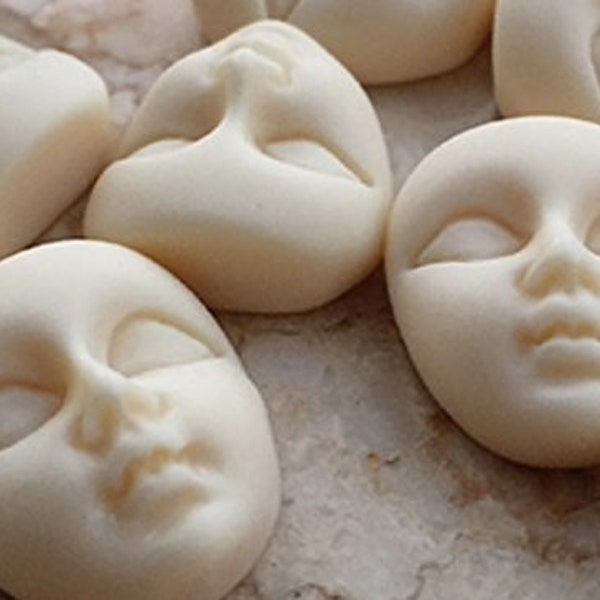 5 small resin faces cabochons mask fallback. girl woman diy jewelry hair accessory craft