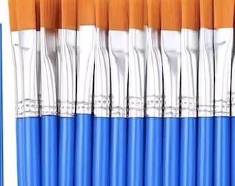 10  piece set paint brushes flat detail  nylon hair blue or black  wood brush detail painting art supplies
