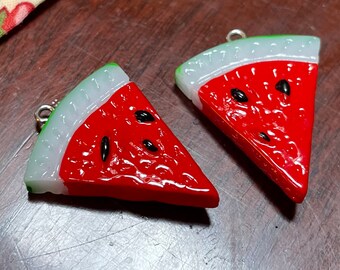 2 slice of watermelon charms pendants   earring supplies loop at top set supply findings  resin cute  summer fruit