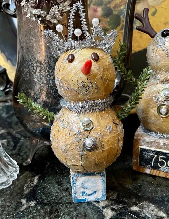 bed Onbevredigend mechanisme Kerst sneeuwpop decoratie handgemaakte vintage papier maché - Etsy België
