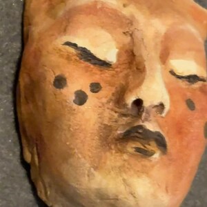 Ceramic clay  girl face cab cabochon doll parts pendant pottery woman handmade    mask woman mask doll parts head orange  brown