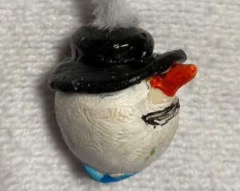 Christmas miniature tree ornament snowman clay handmade black hat scarf  decorations mini feather tree head face small