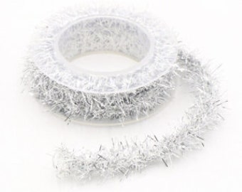 Tinsel Garland silver wooly no wire  2 Meters Metallic Foil   Ribbon Garland DIY     Ribbon Tinsel Party Supplies