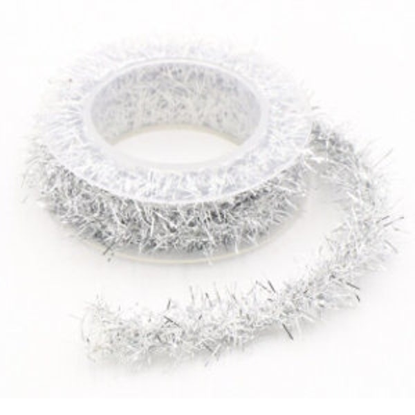 Tinsel Garland silver wooly no wire  2 Meters Metallic Foil   Ribbon Garland DIY     Ribbon Tinsel Party Supplies