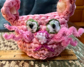 Handmade Easter Bunny basket crochet pink candy rabbit   bunny  Easter Mother's Day gift  for her