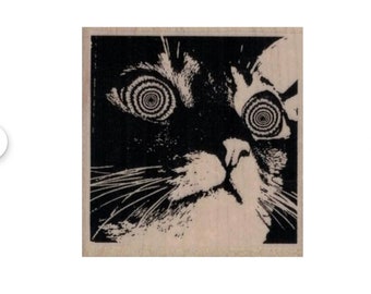 Hypnotic Cat RUBBER STAMP, Cat Stamp, Kitty Rubber Stamp, Hypnotize Stamp, Hypnotic Stamp, Cat Lover 19908
