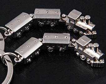 Movable Steam Engine Train Keychain - Silver Train Enthusiast Gift